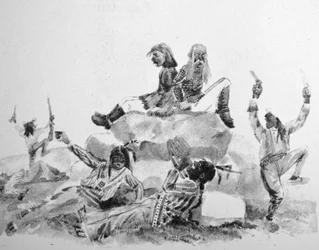 Una ola aullante - en el camino de la guerra (dibujo original de Thomas Worth, del cual se hizo la impresión original)
