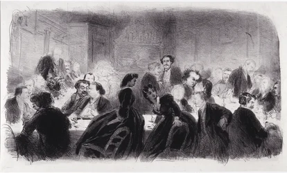 Litografía anónima representando personalidades literarias y artísticas en la década de 1850