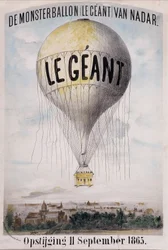 De Monsterballon (Le Giant) de Nadar Ascenso 11 de septiembre de 1865. Anuncio holandés para el despliegue del globo "El Gigante" el 11 de septiembre