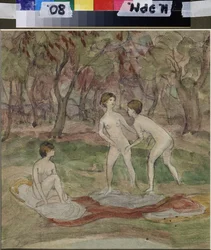 Bañistas. Obra de Nadezhda Sergeyevna Psishcheva (1881-1913), acuarela sobre papel