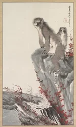 Monos junto a un arroyo, mediados de 1800