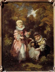 Niños y perros (pintura de Narciso Díaz de la Peña)