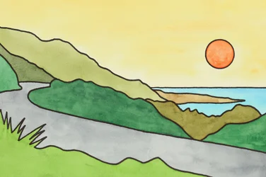 Puesta de sol en la carretera de la costa