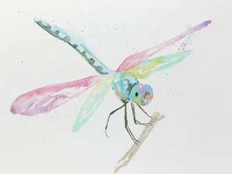 Libélulas en una rama en tonos pastel