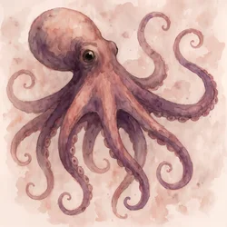Un elegante pulpo pintado en acuarela