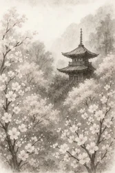 Flores de cerezo pagoda japonés