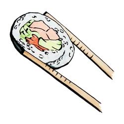 Rollito de sushi con palillos