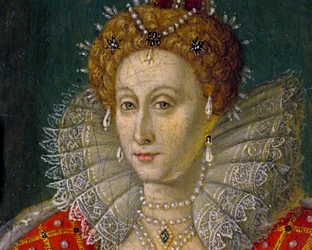 Detalle del retrato al óleo en miniatura de la reina Isabel I de Inglaterra e Irlanda