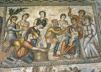 Mosaico romano en la villa Casa de Aion