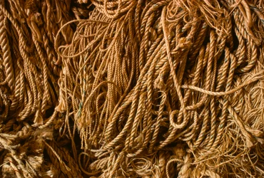Cuerda fabricada con fibra de manila natural en la fábrica Columbian Rope Company de Auburn,...