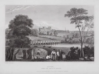 Ripon, desde el camino a Masham (grabado)