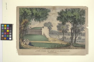 The Tomb Of Genl. W. H. Harrison (litografía coloreada a mano)