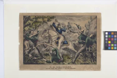 U. S. Dragoons, Cutting Their Way Through A Mexican Ambuscae (litografía coloreada a mano)