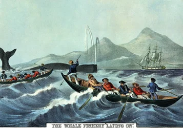 Escena de caza de ballenas en el norte de Estados Unidos. Litografía de N. Currier