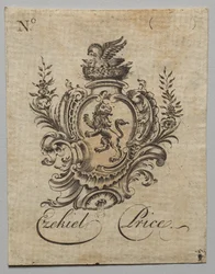 Exlibris: Escudo de armas con inscripción de Ezekiel Price