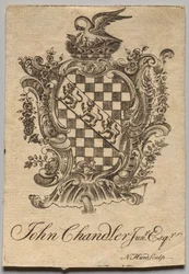 Exlibris: Escudo de Armas con John Chandler Jun.r, Esq. inscrito