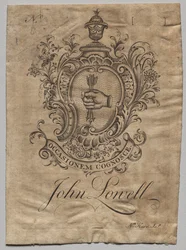 Ex libris: Escudo de armas con la inscripción John Lowell