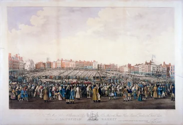 Mercado de Smithfield, West Smithfield, Ciudad de Londres, c.1825