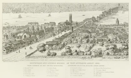 Southwark y el Puente de Londres, como aparecían alrededor de 1546