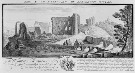 La vista sureste del castillo de Brecknock, 1741