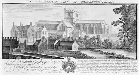 La vista sureste del priorato de Brecknock, 1741