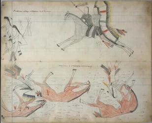 Cheyennes repelidos y heridos, c.1877-79 (dibujo del libro mayor)