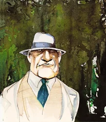 Jean Sibelius, caricaturizado como un hombre mayor