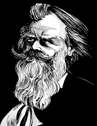Johannes Brahms, compositor alemán (1833-97), caricatura en acuarela gris