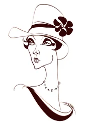 Modelo con perlas y sombrero alto