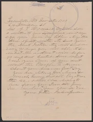 Carta de Nelson Jordan a Julia Womack con un sobre, 16 de noviembre de 1909