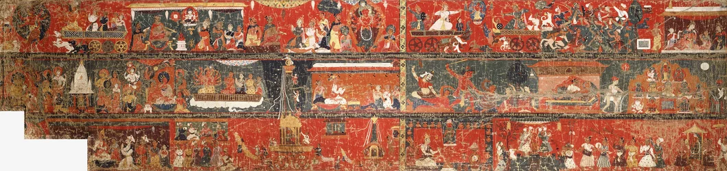 Una gran pintura histórica nepalí que representa una versión de la leyenda de Avalokiteshvara Rojo, 1712