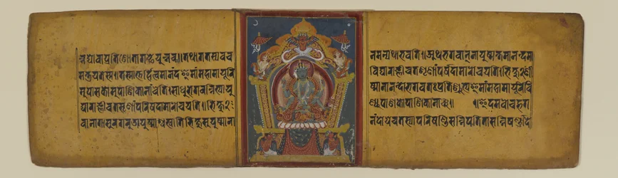 Página de un manuscrito budista que representa a una de las diosas Pancharaksha, siglos XVI-XVII