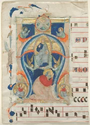 Fragmento de un antifonario con inicial historiada (A): Cristo en majestad