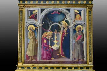 Anunciación entre los santos Francisco y Jerónimo (pintura sobre tabla)