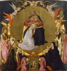 La coronación de la Virgen con ángeles y cuatro santos, c.1470-75