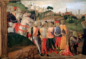 Totila, rey de los ostrogodos, visitando a Benito de Nursia (detalle)