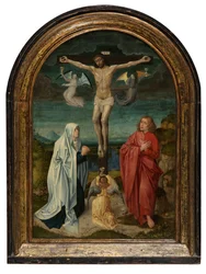 El Calvario: Cristo en la Cruz entre la Virgen y San Juan (óleo sobre tabla)