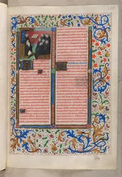 MS 18851, f.203r Un dominico leyendo a sus hermanos (Rúbricas para fiestas), Breviario, Uso de los Dominicos (