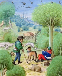 Escena pastoral, de las Églogas de Virgilio, 1472-73