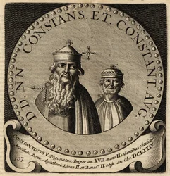 Retrato de los Emperadores Bizantinos Constante II y Constantino IV