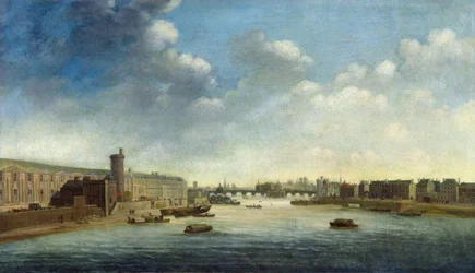El Sena desde el Puente Barbier río arriba, el Louvre