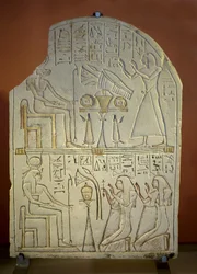 Estela de Penboui a Toueris e Isis Hathor (piedra caliza pintada, nuevo imperio)