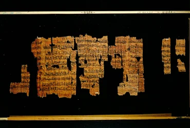 Fragmentos del documento que contiene las hazañas del faraón Tutmosis III (papiro)