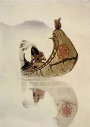 Frontispicio de La Canción de Hiawatha por Henry Wadsworth Longfellow (1807-82), pub. por George G. Harrap y Compañía Ltd., 1911