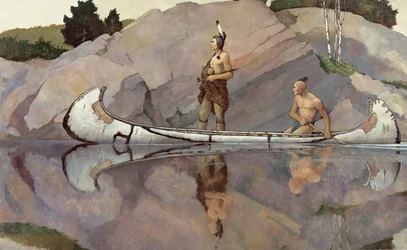 Indios en una canoa