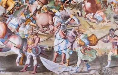 Detalle del fresco en el Salón de las Batallas de la Batalla de La Higueruela de 1431
