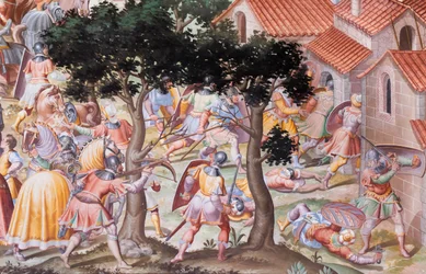 Detalle del fresco en el Salón de las Batallas de la Batalla de La Higueruela de 1431