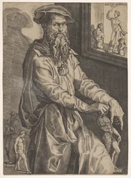 Retrato de Baccio Bandinelli, en tres cuartos de longitud junto a un panel de ventana, ca. 1540-48