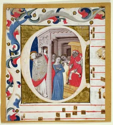 Ms. 278A: Inicial historiada recortada de una antífona (vitela)