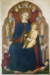Madonna entronizada con el Niño y dos devotos
